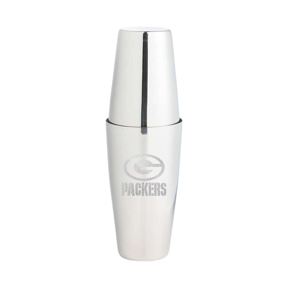 Green Bay Packers Crate & Barrel Stainless Steel Boston Shaker with polished stainless steel finish
