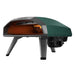 Highland Green Ooni Koda 2 Pizza Oven angled left view with the glowing orange interior and stainless legs.