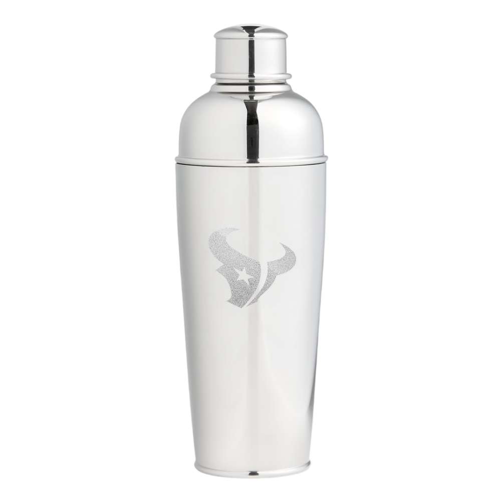 Houston Texans Crate & Barrel Easton Stainless Steel Cocktail Shaker with polished stainless steel and team logo design