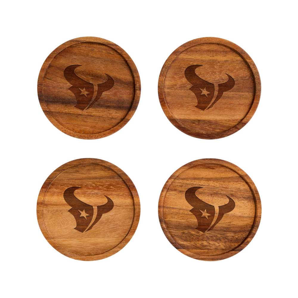 Houston Texans Crate & Barrel NFL Tondo Acacia Wood Coasters, Set of 4 with acacia wood and team logo