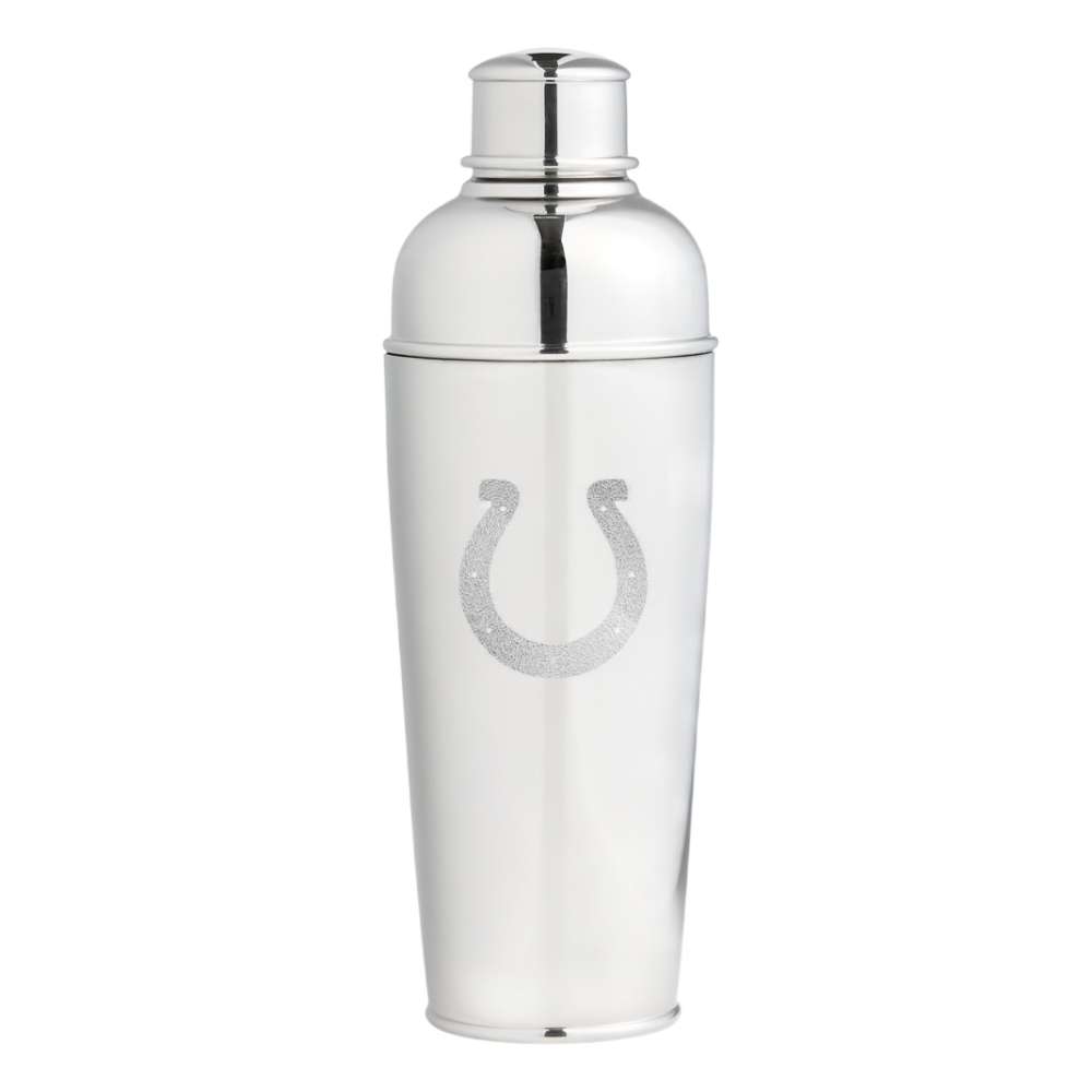 Indianapolis Colts Crate & Barrel Easton Stainless Steel Cocktail Shaker with polished stainless steel and team logo design