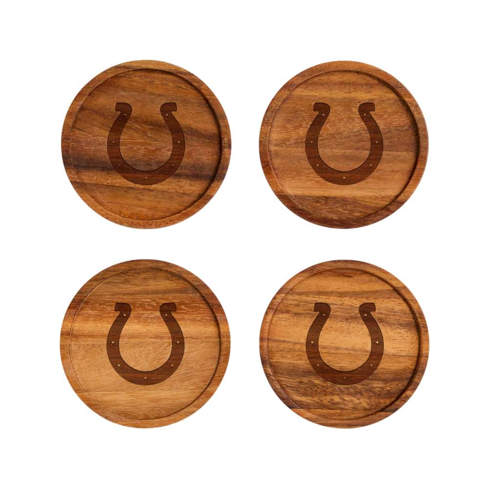 Indianapolis Colts Crate & Barrel NFL Tondo Acacia Wood Coasters, Set of 4 with acacia wood and team logo