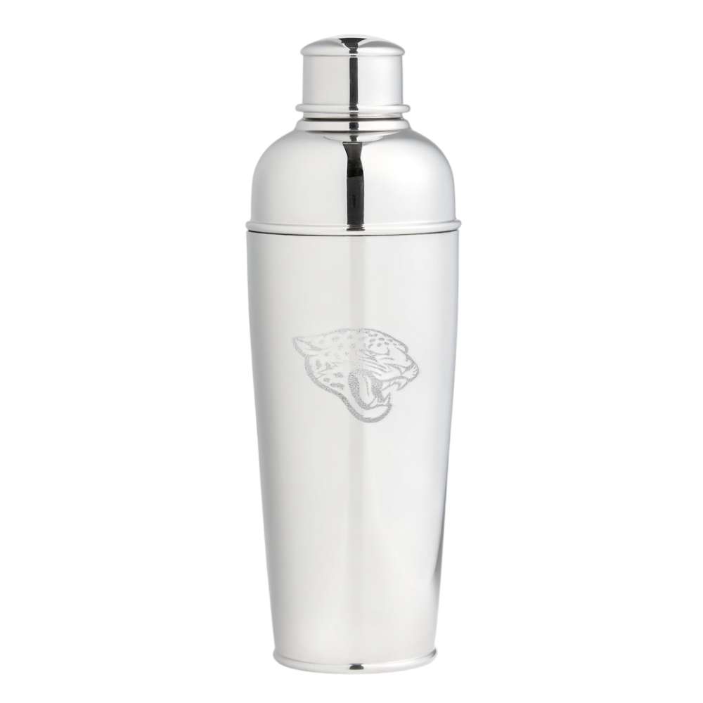 Jacksonville Jaguars Crate & Barrel Easton Stainless Steel Cocktail Shaker with polished stainless steel and team logo design