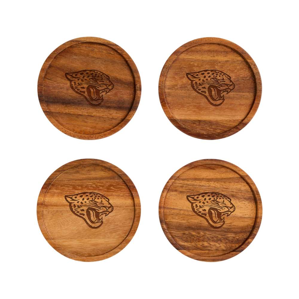 Jacksonville Jaguars Crate & Barrel NFL Tondo Acacia Wood Coasters, Set of 4 with acacia wood and team logo