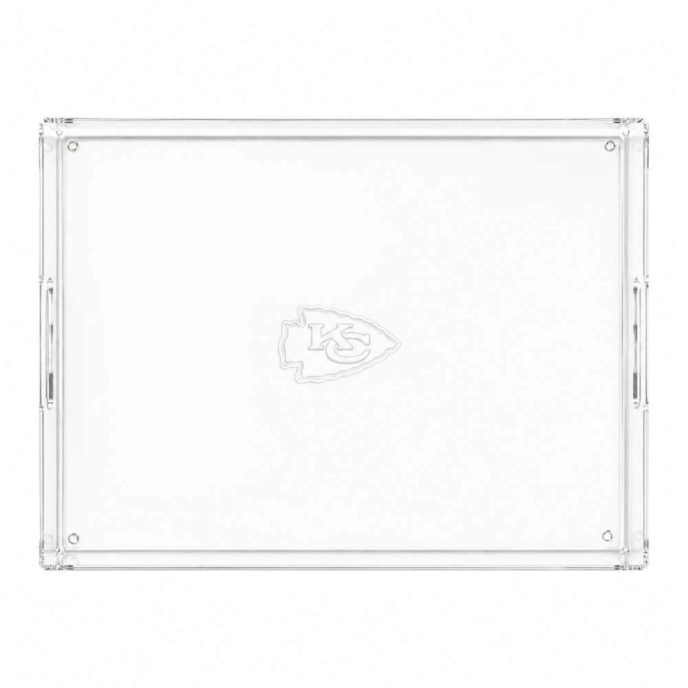 Kansas City Chiefs Crate & Barrel NFL Large Rectangle Acrylic Decorative Tray with team logo on white acrylic