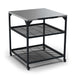 Large Ooni Modular Table angled view from above showing the stainless top, both mesh shelves and the casters on the legs.