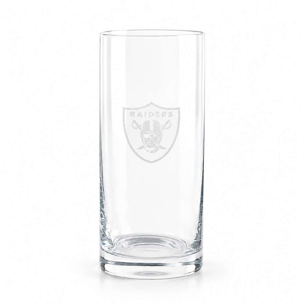 Las Vegas Raiders Crate & Barrel Aspen Highball Glass Set with NFL team logo on classic 18 oz glass