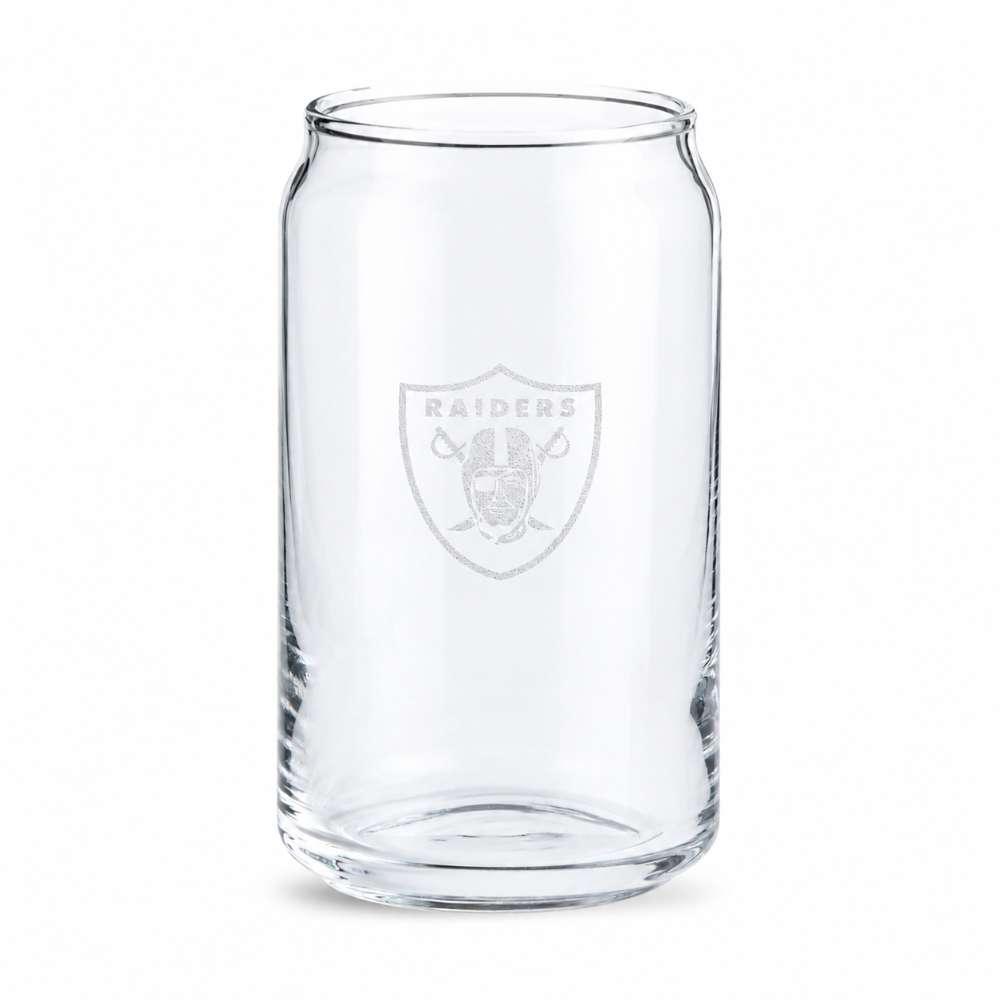 Las Vegas Raiders Crate & Barrel Beer Can 16oz Glass, Set of 4 with NFL team logo