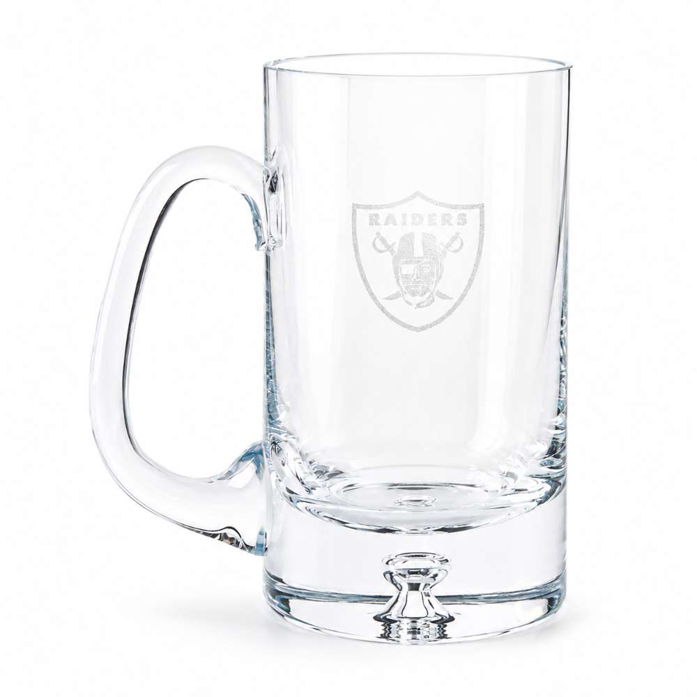 Las Vegas Raiders Crate & Barrel Direction 22oz Hand-Blown Beer Mug, Set of 4 hand-blown glass with team logo