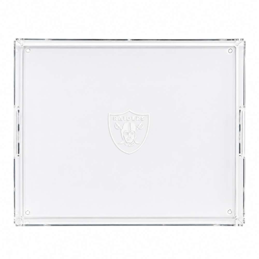 Las Vegas Raiders Crate & Barrel NFL Large Rectangle Acrylic Decorative Tray with team logo on white acrylic