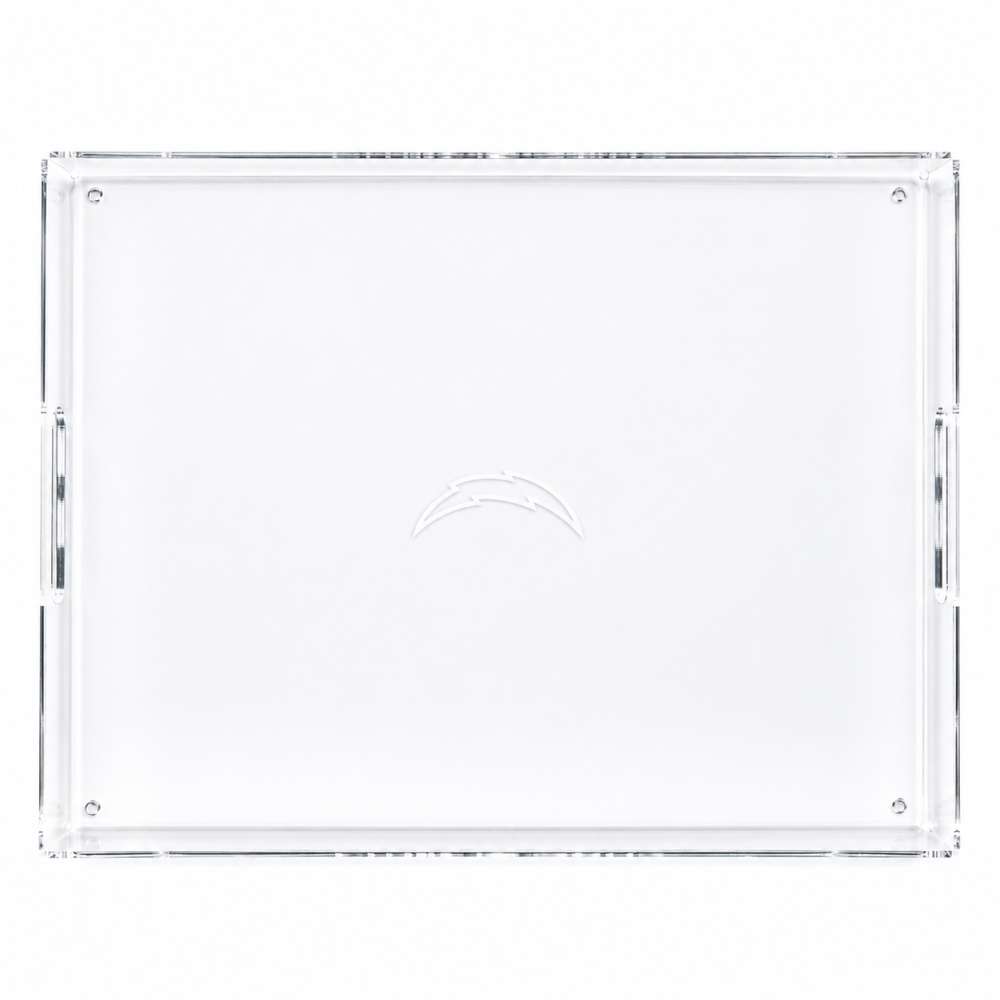 Los Angeles Chargers Crate & Barrel NFL Large Rectangle Acrylic Decorative Tray with team logo on white acrylic