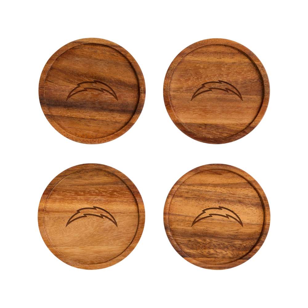 Los Angeles Chargers Crate & Barrel NFL Tondo Acacia Wood Coasters, Set of 4 with acacia wood and team logo