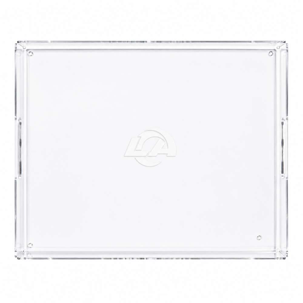 Los Angeles Rams Crate & Barrel NFL Large Rectangle Acrylic Decorative Tray with team logo on white acrylic