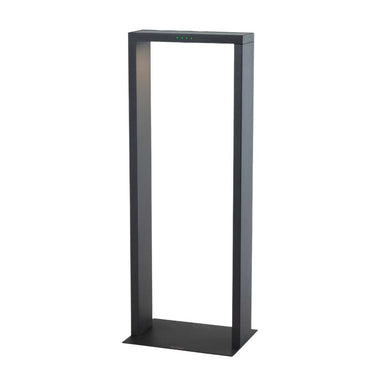 Maxi 25 Inch Black Crate & Barrel Zafferano Axis LED Outdoor Solar Lamp in sea salt-resistant black powdercoat cast aluminum with a tempered glass solar panel, shown in the main product view