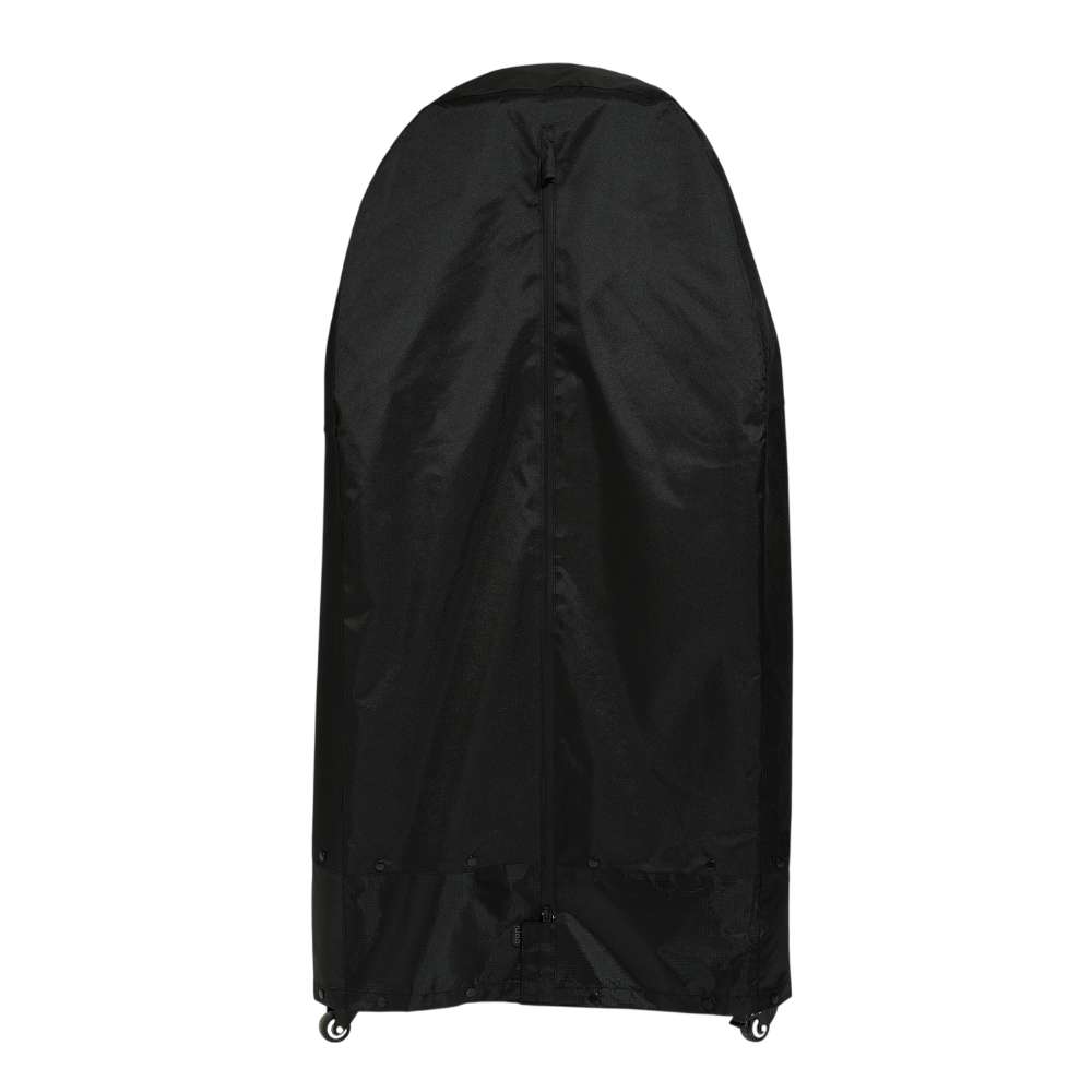 Medium Ooni Table and Pizza Oven Cover front view of the narrower black cover with a rounded top and casters below.