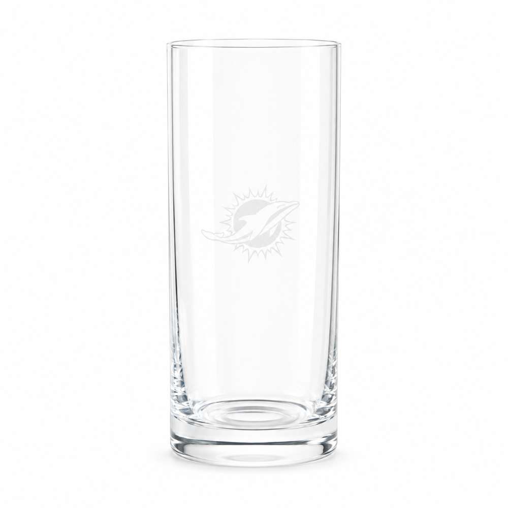 Miami Dolphins Crate & Barrel Aspen Highball Glass Set with NFL team logo on classic 18 oz glass