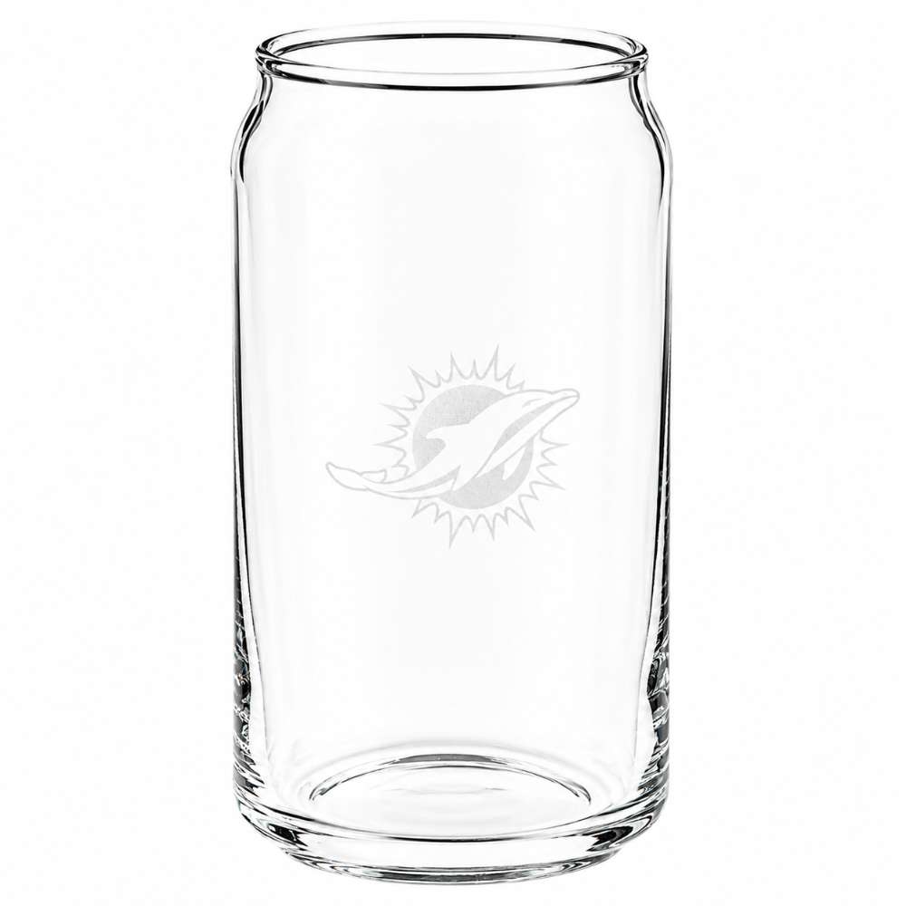 Miami Dolphins Crate & Barrel Beer Can 16oz Glass, Set of 4 with NFL team logo