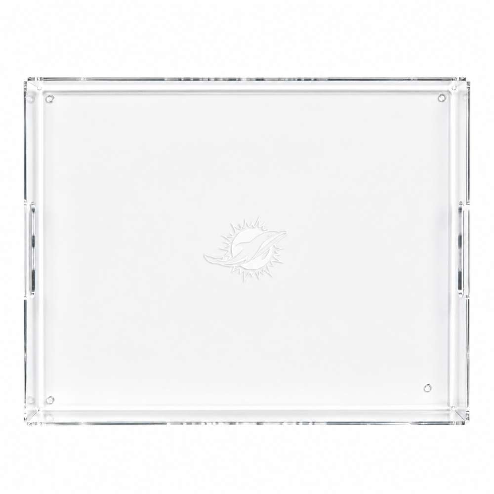 Miami Dolphins Crate & Barrel NFL Large Rectangle Acrylic Decorative Tray with team logo on white acrylic