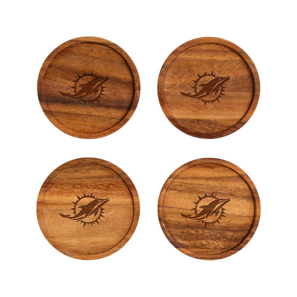 Miami Dolphins Crate & Barrel NFL Tondo Acacia Wood Coasters, Set of 4 with acacia wood and team logo