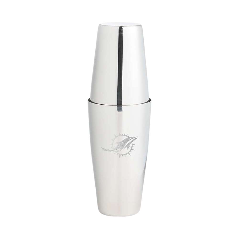 Miami Dolphins Crate & Barrel Stainless Steel Boston Shaker with polished stainless steel finish