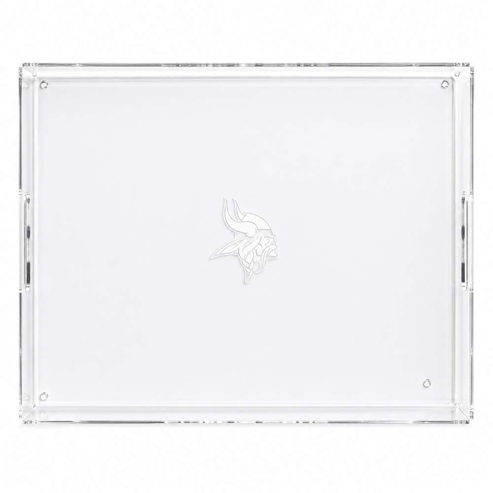 Minnesota Vikings Crate & Barrel NFL Large Rectangle Acrylic Decorative Tray with team logo on white acrylic