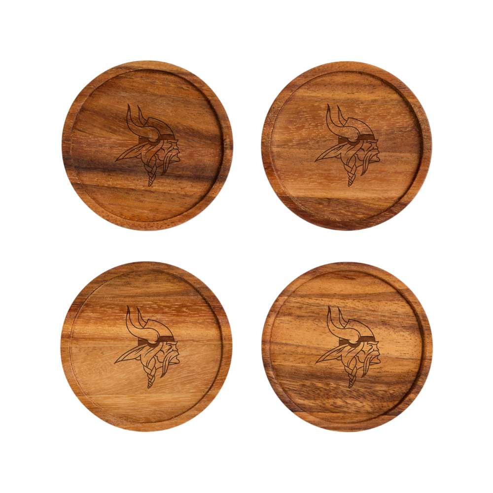 Minnesota Vikings Crate & Barrel NFL Tondo Acacia Wood Coasters, Set of 4 with acacia wood and team logo