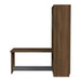 Modern Walnut Inovabed Murphy Bed with Desk in side profile on a white background, closed with the tabletop projecting forward above a dark footrest bar