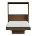 Modern Walnut Inovabed Murphy Bed with Desk seen head-on on a white background, opened with a bare white mattress showing a purple band along its edge