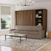 Modern Walnut Inovabed Wall Bed with Extended Sofa styled living room with the unit closed as a sofa under a chandelier and a coffee table in front