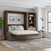 Modern Walnut Inovabed Wall Bed with Extended Sofa styled room with the bed lowered beneath two framed prints