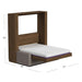 Modern Walnut Inovabed Wall Bed with Sofa and Two Nightstands opened with dimension labels reading 85 inches high, 86 inches deep and 77 inches wide