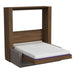 Modern Walnut Inovabed Wall Bed with Sofa and Two Nightstands photographed at an angle on a white background, opened with a bare mattress showing a purple band along its edge