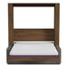 Modern Walnut Inovabed Wall Bed with Sofa and Two Nightstands seen head-on on a white background, opened with a bare mattress showing a purple band along its edge