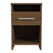 Modern Walnut Inovabed Wall Bed with Sofa and Two Nightstands showing one nightstand head-on on a white background