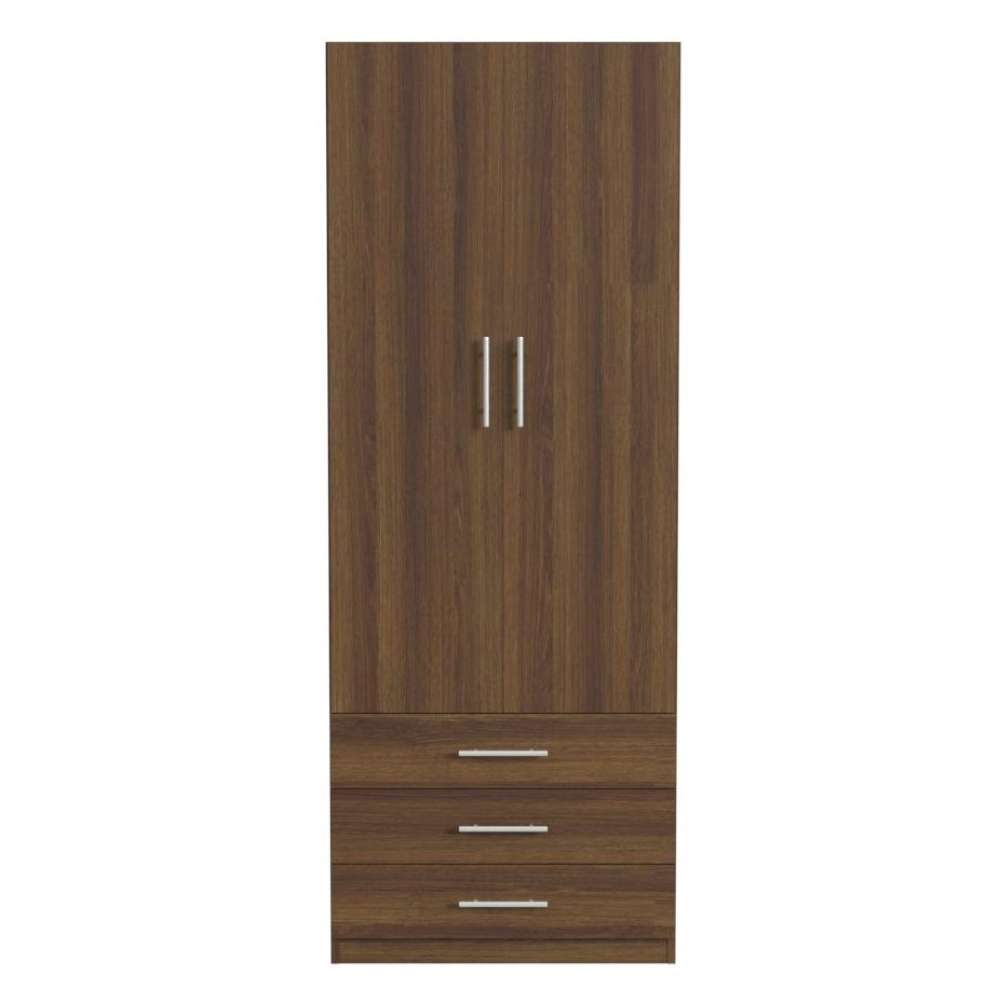 Modern Walnut Inovabed Wall Bed with Sofa and Wide Flex Cabinet showing the Wide Flex Cabinet closed head-on on a white background, with two tall doors above three drawers