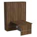 Modern Walnut Inovabed Wall Bed with Table and Two Narrow Flex Cabinets photographed at an angle on a white background, closed with the table extended and no side cabinets in shot