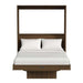 Modern Walnut Inovabed Wall Bed with Table and Two Narrow Flex Cabinets seen head-on on a white background, opened with two white pillows and white bedding