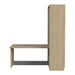 Natural Oak Inovabed Murphy Bed with Desk in side profile on a white background, closed with the tabletop projecting forward above a dark footrest bar