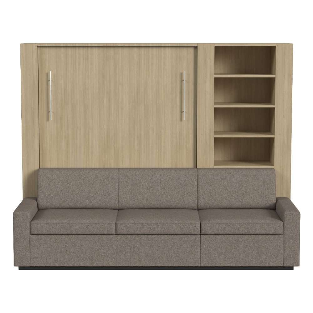 Natural Oak Inovabed Wall Bed with Extended Sofa head-on view of the unit closed as a sofa