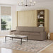 Natural Oak Inovabed Wall Bed with Extended Sofa styled living room with the unit closed as a sofa under a chandelier