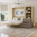 Natural Oak Inovabed Wall Bed with Extended Sofa styled room with the bed lowered under a chandelier