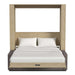 Natural Oak Inovabed Wall Bed with Sofa and Two Nightstands seen head-on on a white background, opened with two white pillows, white bedding and a dark sofa base