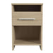 Natural Oak Inovabed Wall Bed with Sofa and Two Nightstands showing one nightstand head-on on a white background