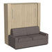 Natural Oak Inovabed Wall Bed with Sofa and Wide Flex Cabinet photographed at an angle on a white background, closed with a two-seat gray sofa in front of the cabinet