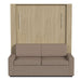 Natural Oak Inovabed Wall Bed with Sofa and Wide Flex Cabinet seen head-on on a white background, closed with a two-seat beige sofa in front of the cabinet