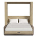 Natural Oak Inovabed Wall Bed with Sofa and Wide Flex Cabinet seen head-on on a white background, opened with two white pillows, white bedding and a gray sofa base