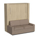 Natural Oak Inovabed Wall Bed with Sofa closed on a white background, showing the two-seat beige sofa in front of the cabinet and two slim silver handles