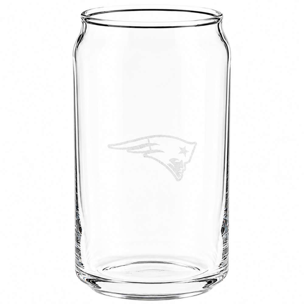 New England Patriots Crate & Barrel Beer Can 16oz Glass, Set of 4 with NFL team logo
