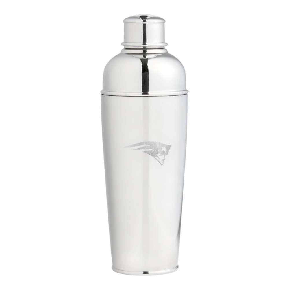 New England Patriots Crate & Barrel Easton Stainless Steel Cocktail Shaker with polished stainless steel and team logo design