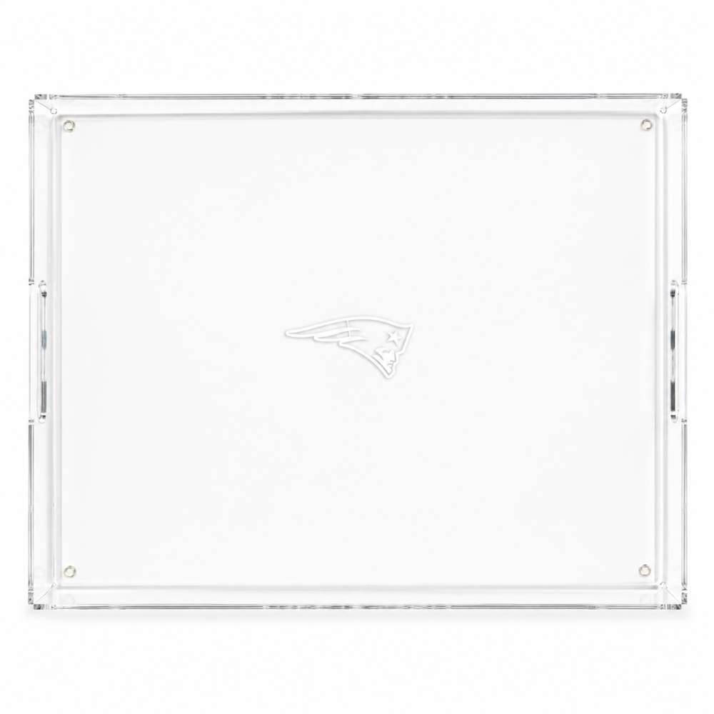 New England Patriots Crate & Barrel NFL Large Rectangle Acrylic Decorative Tray with team logo on white acrylic